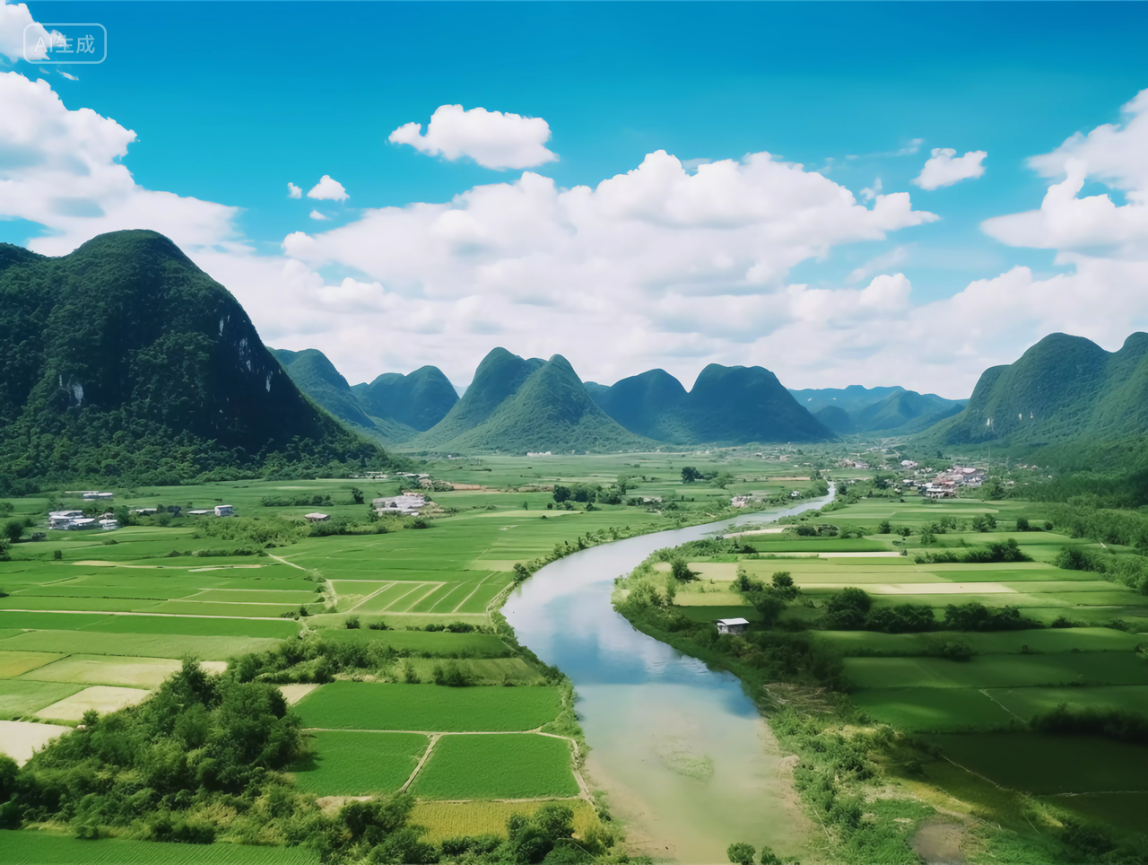 绿水青山高视角山风景自然风景自然风光稻田农田壁纸