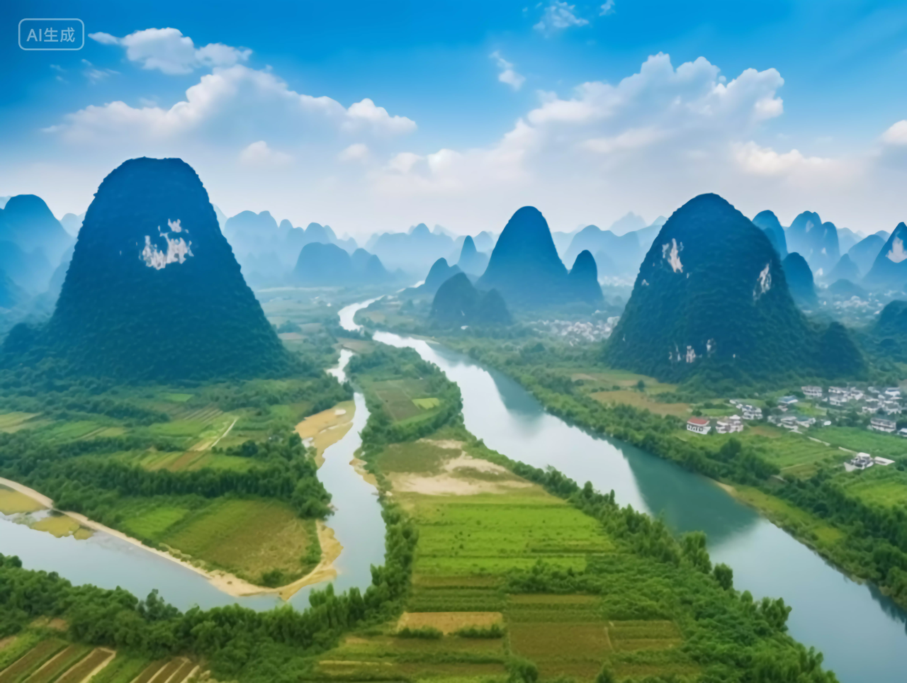 绿水青山高视角山风景自然风景自然风光壁纸旅游宣传稻田农田