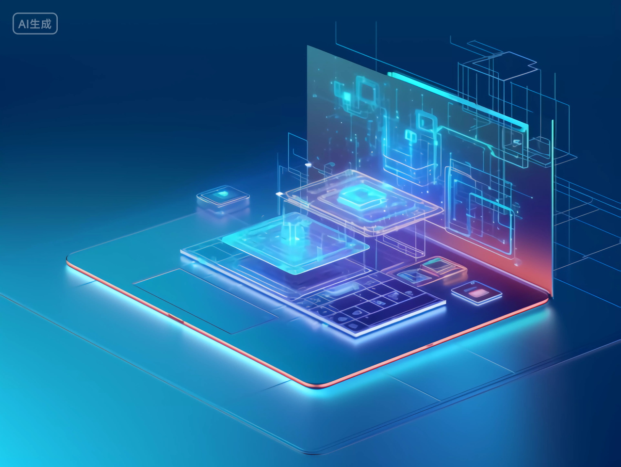 现代化网络科技移动互联网概念笔记本电脑科技线条效果三维渲染图