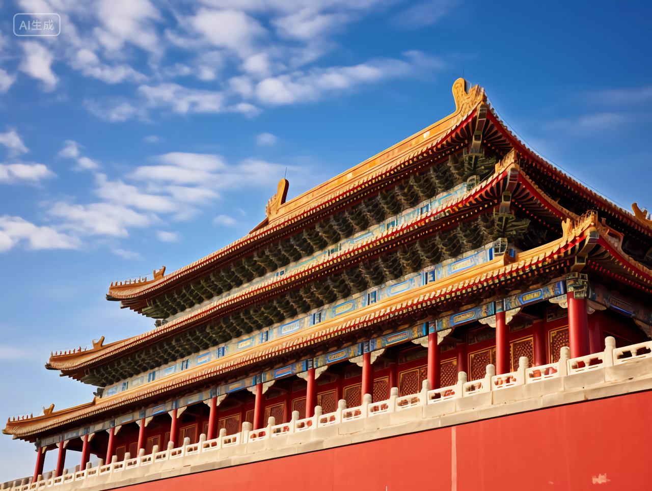 中国故宫红色中国传统建筑的雄伟场景图