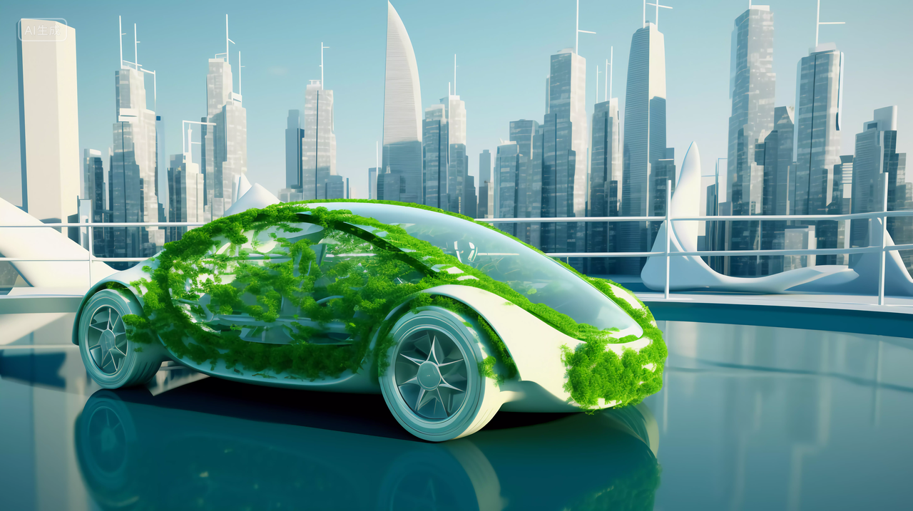 叶子组成的环保概念新能源汽车科技汽车