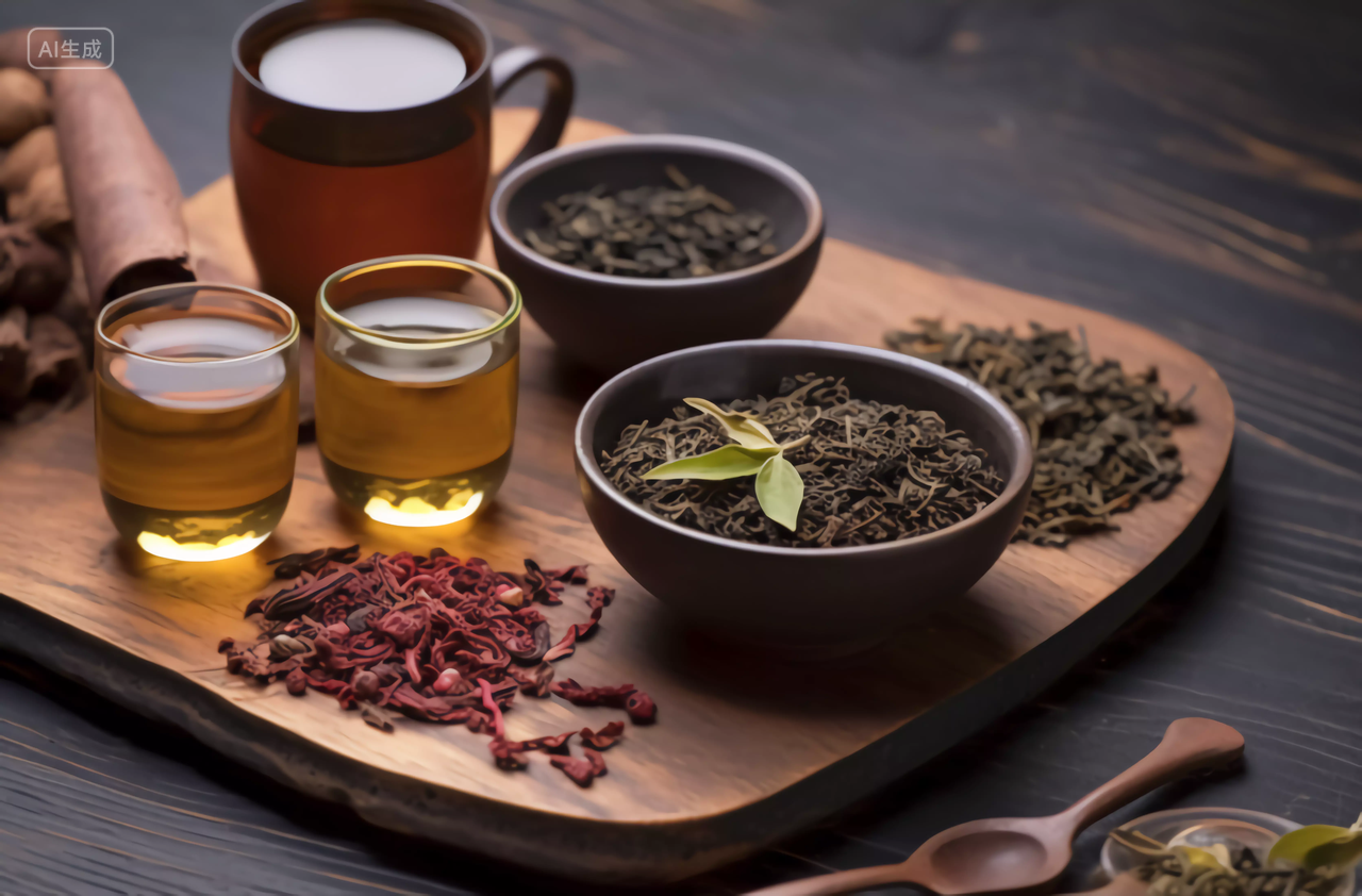 木桌上的茶盘消暑茶水茶杯茶壶场景图处暑大暑