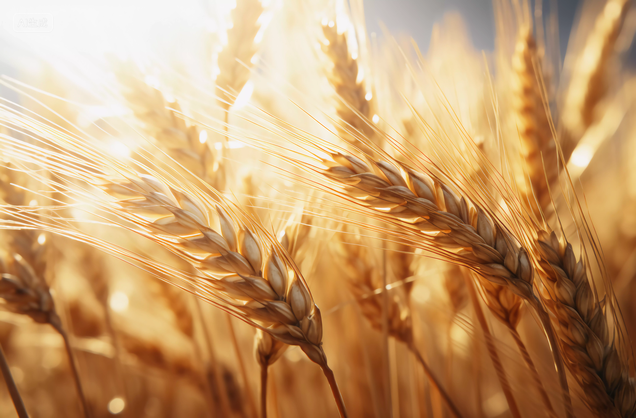 阳光照耀下的立秋成熟麦穗特写粮食丰收的秋天