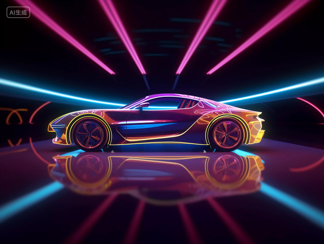 汽车科技汽车五彩斑斓的赛博朋克发光抽象炫酷汽车
