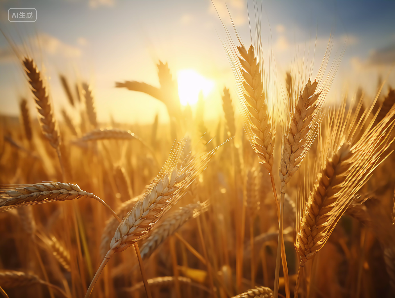 阳光照耀下的立秋成熟麦穗特写粮食丰收的秋天