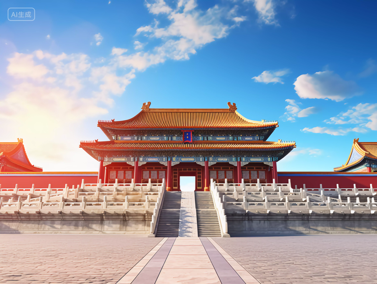 中国故宫红色中国传统建筑的雄伟场景图