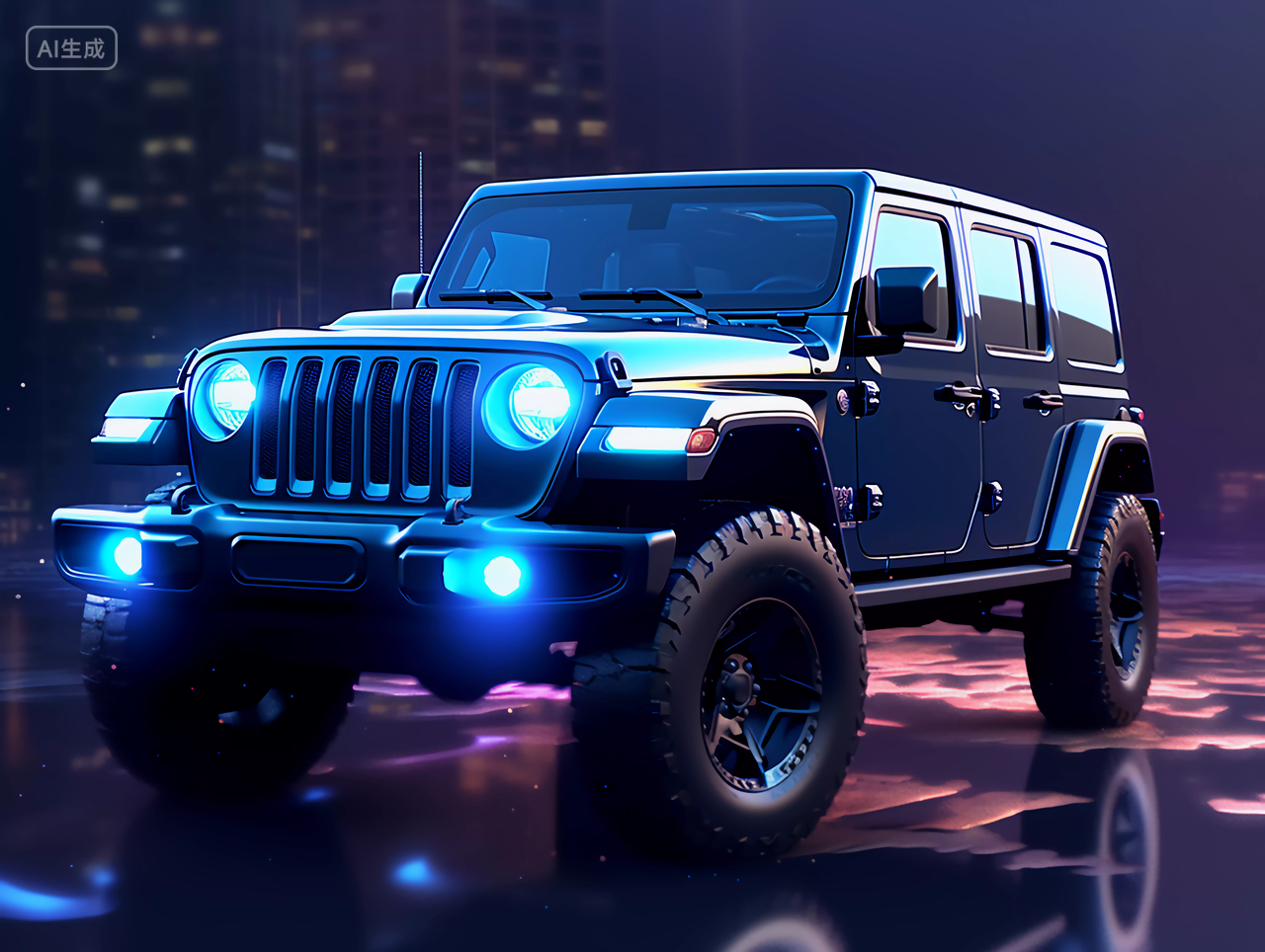 科技概念未来感黑色吉普车汽车科技汽车