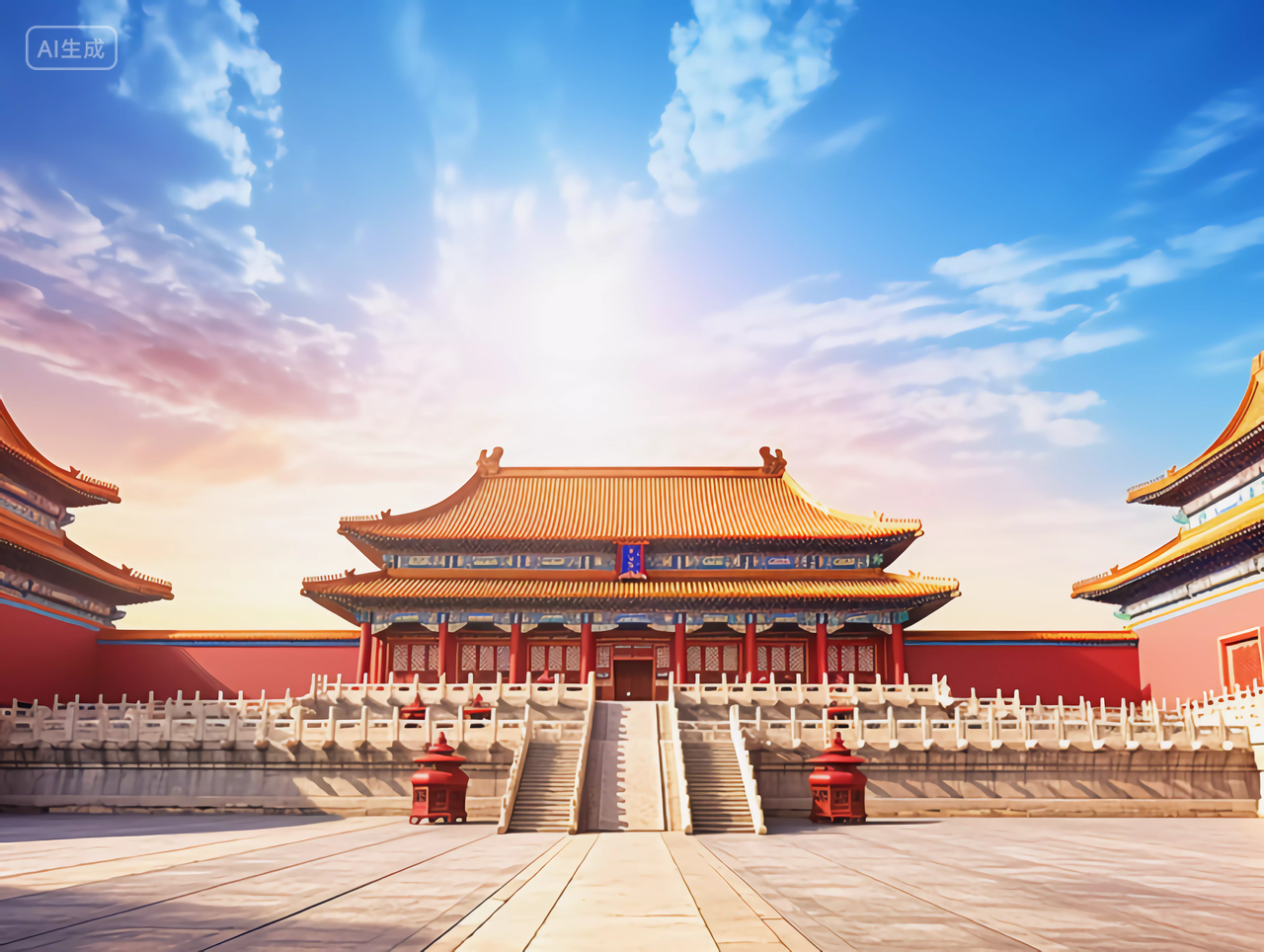 中国故宫红色中国传统建筑的雄伟场景图