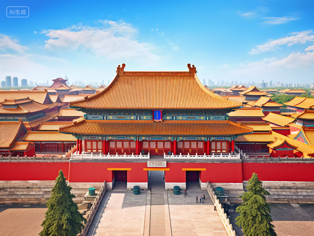 中国故宫红色中国传统建筑的雄伟场景图