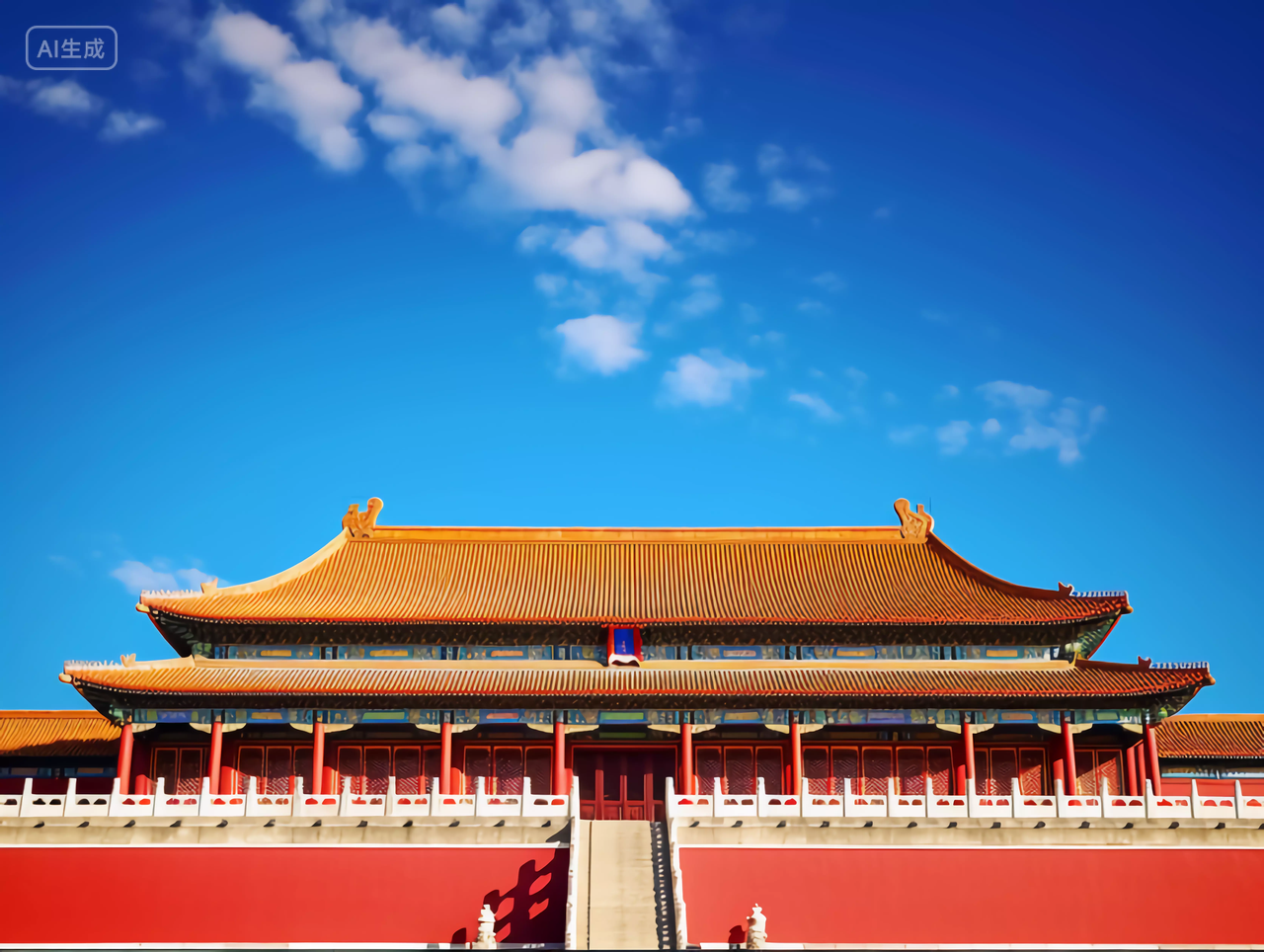 中国故宫红色中国传统建筑的雄伟场景图