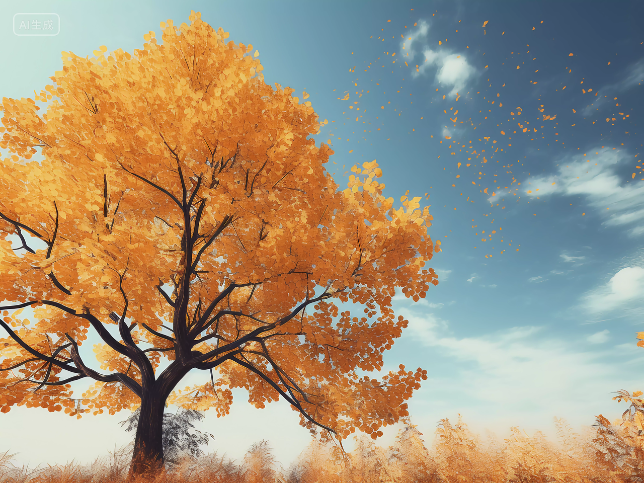 立秋银杏树上的金黄色银杏叶秋高气爽风景壁纸图