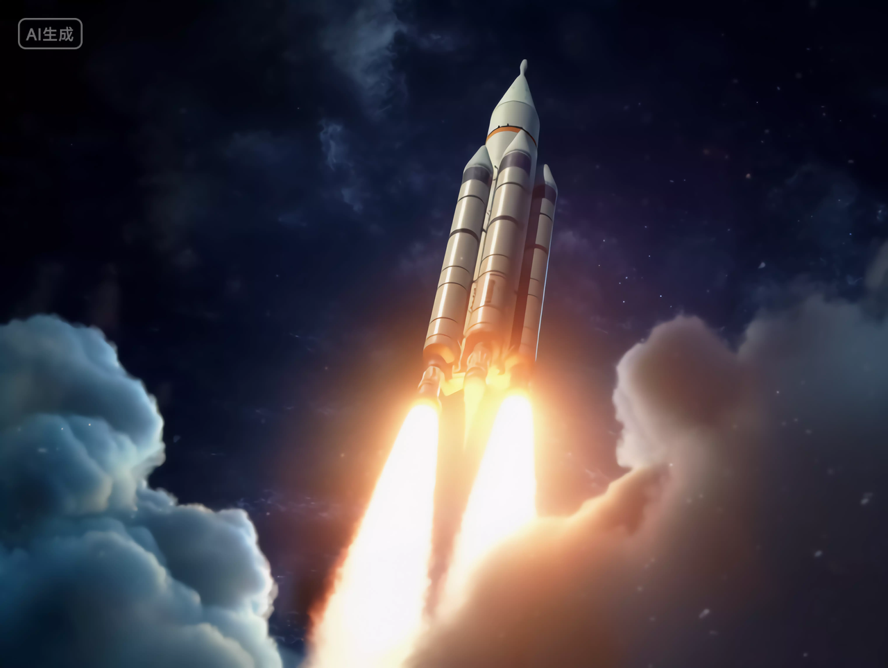 航天科技飞船火箭发射特写场景伴随着火云