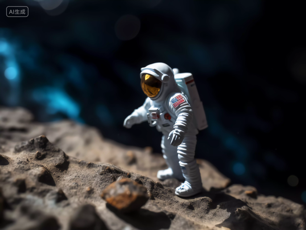 宇航员与星球表面地质微距摄影航天梦航天科技探索太空概念图