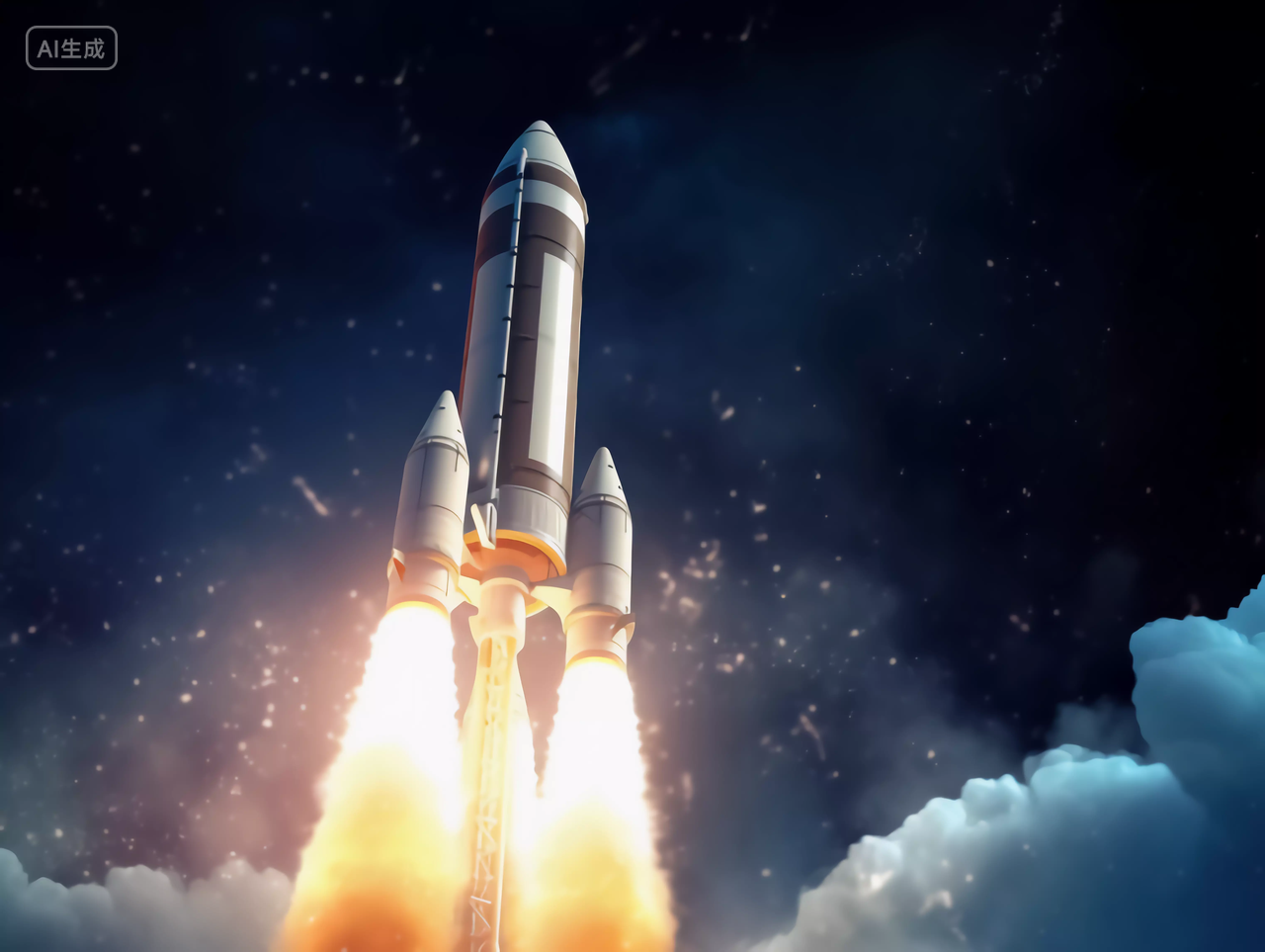 航天科技飞船火箭发射特写场景伴随着火云