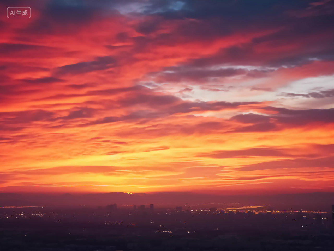 天空背景风景图日出天空城市夕阳晚霞