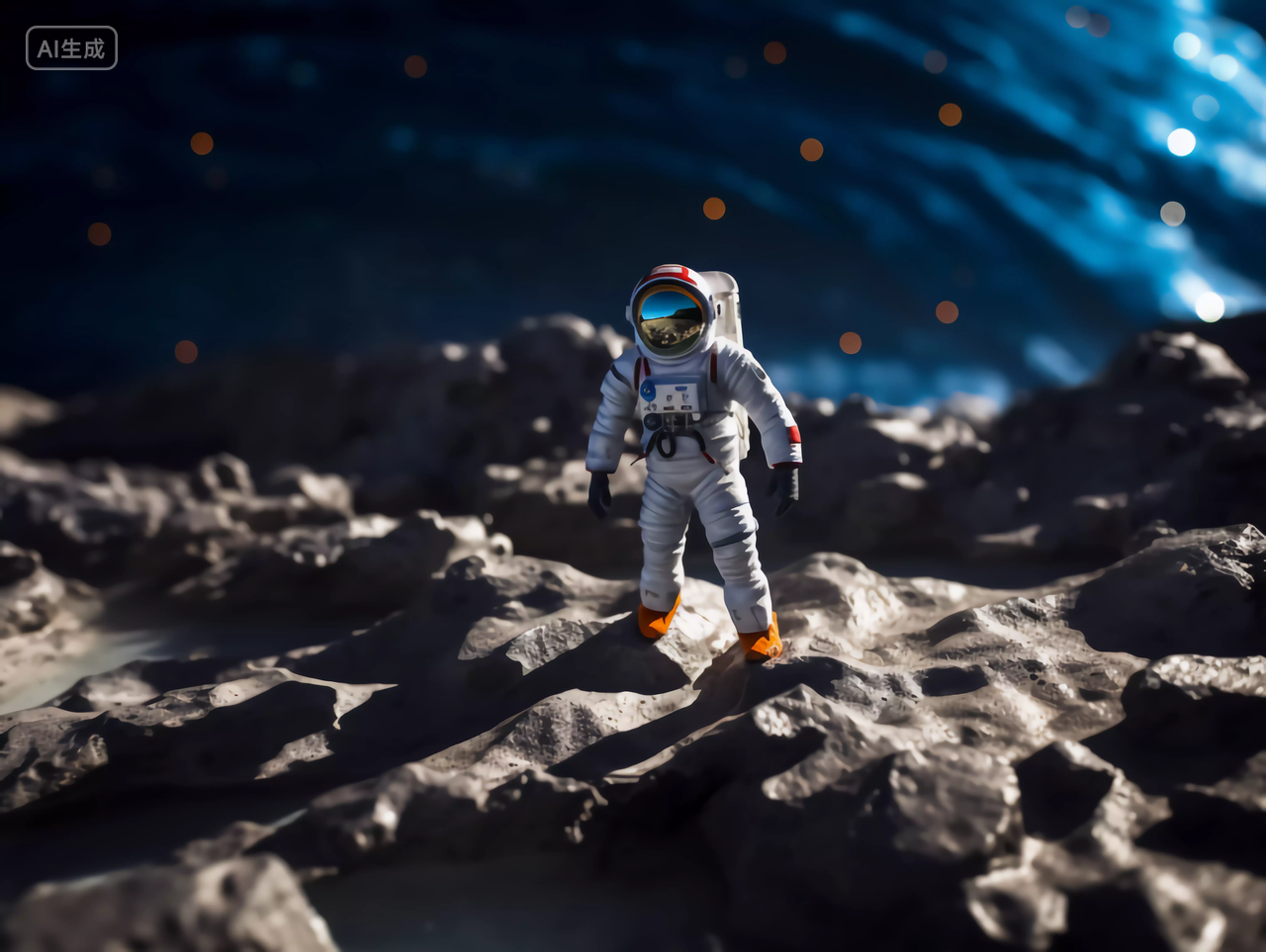 宇航员与星球表面地质微距摄影航天梦航天科技探索太空概念图