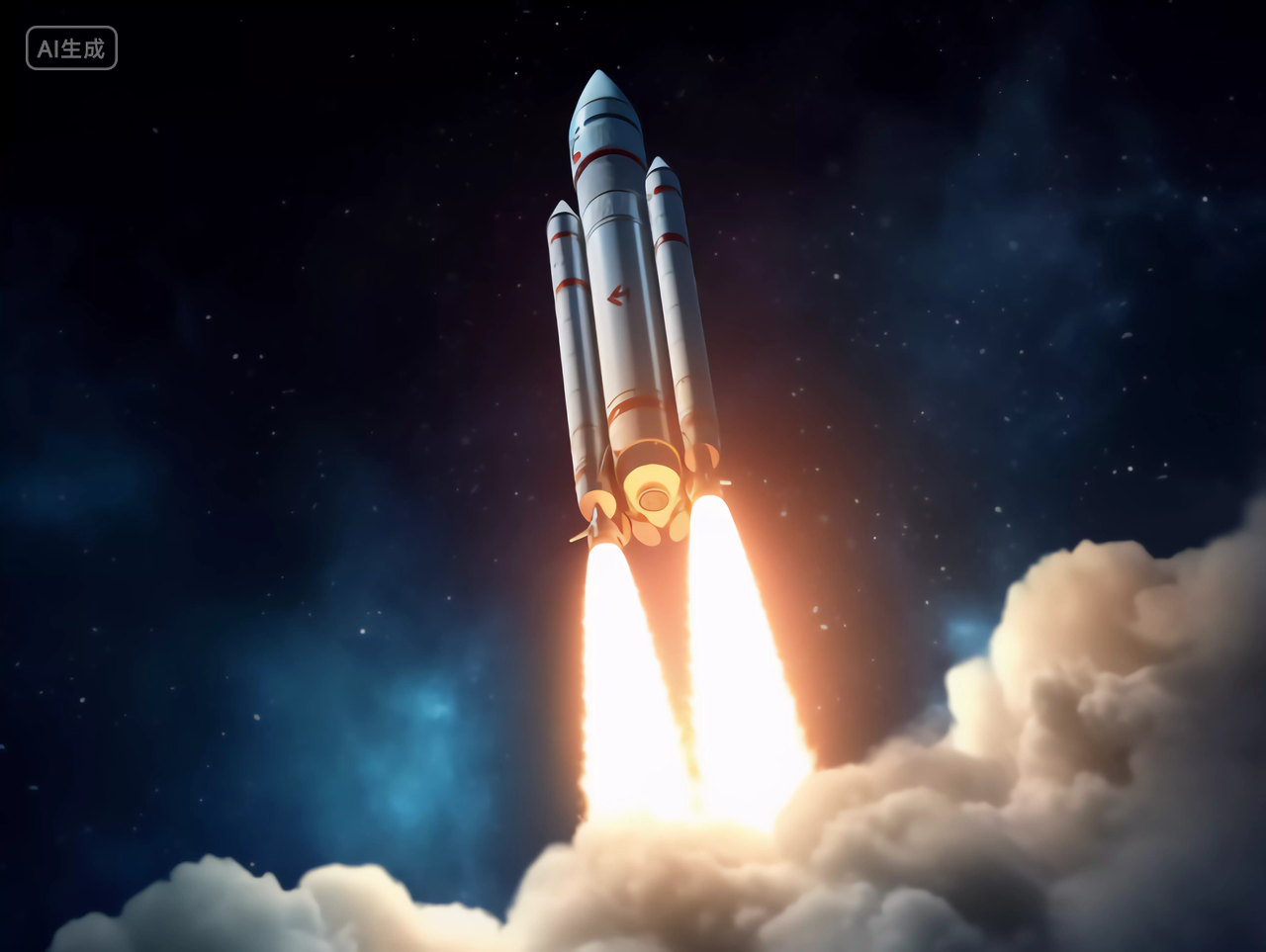 航天科技飞船火箭发射特写场景伴随着火云