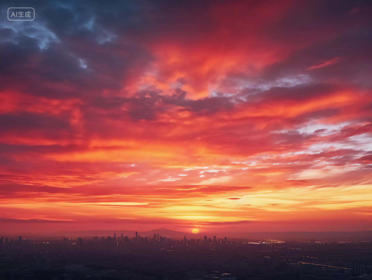 天空背景风景图日出天空城市夕阳晚霞