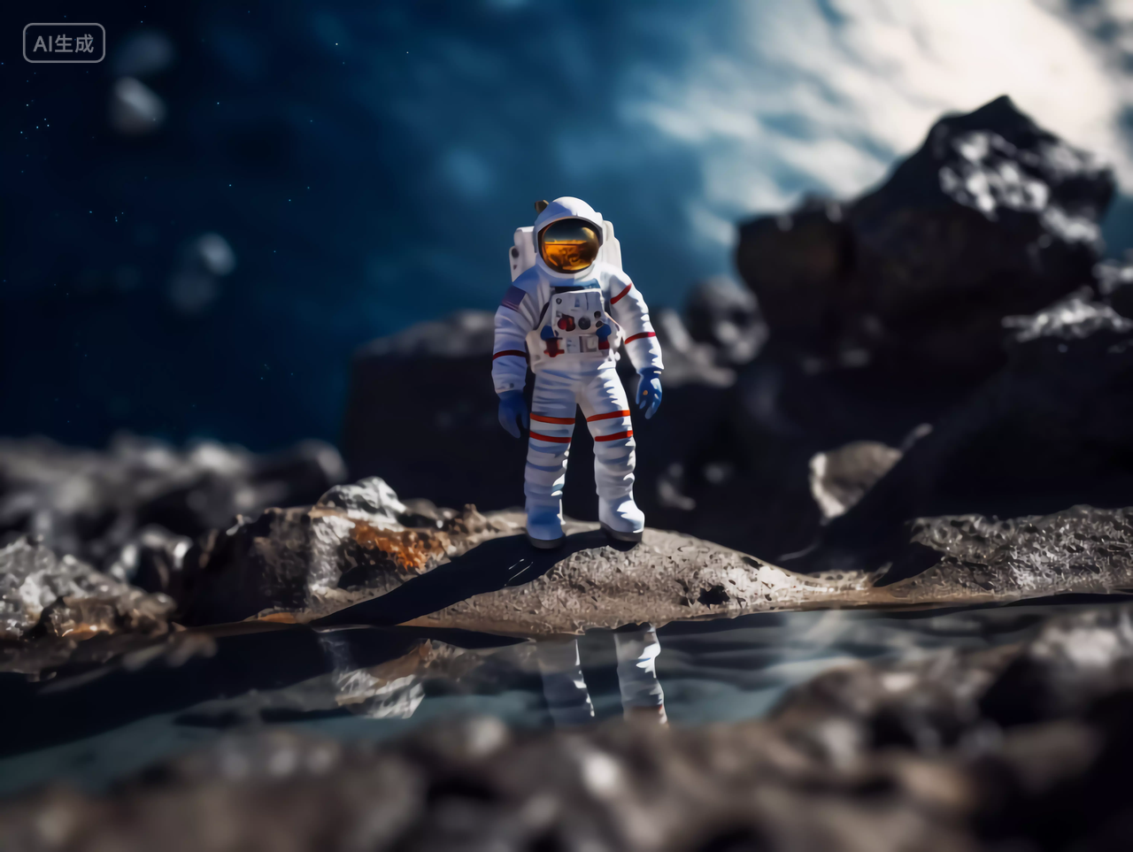 宇航员与星球表面地质微距摄影航天梦航天科技探索太空概念图