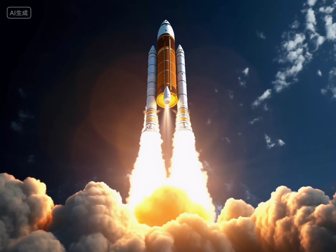 航天科技飞船火箭发射特写场景伴随着火云