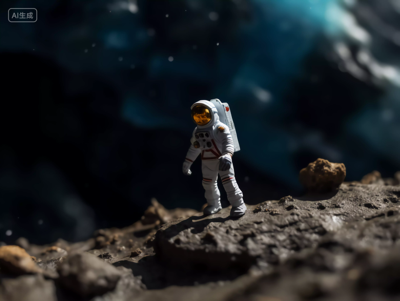 宇航员与星球表面地质微距摄影航天梦航天科技探索太空概念图