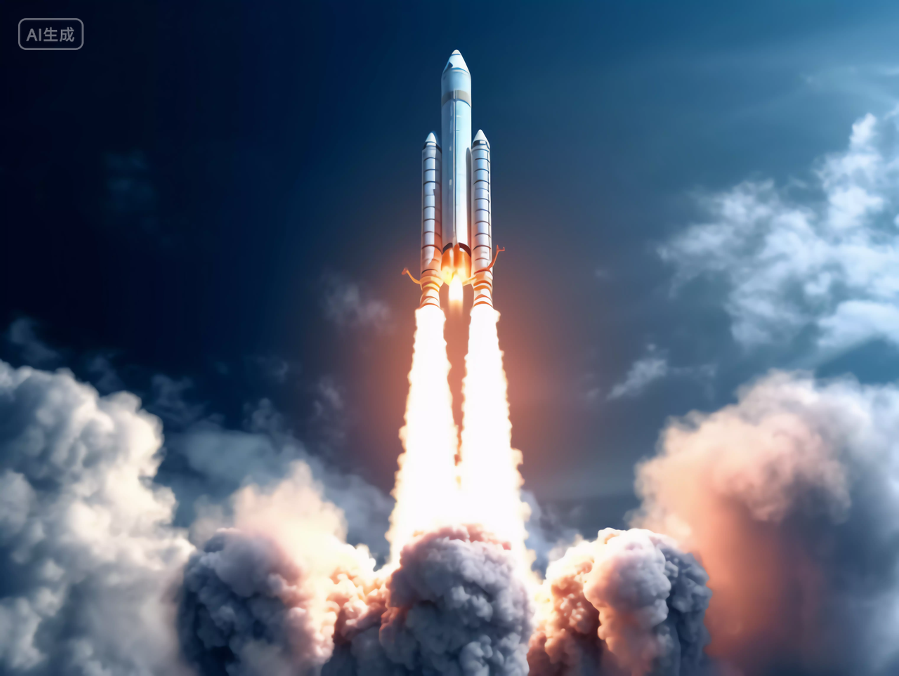 航天科技飞船火箭发射特写场景伴随着火云