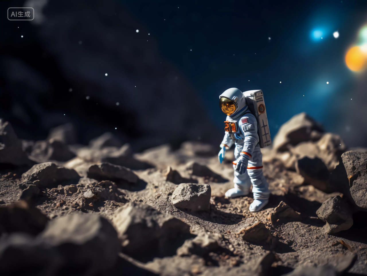 宇航员与星球表面地质微距摄影航天梦航天科技探索太空概念图