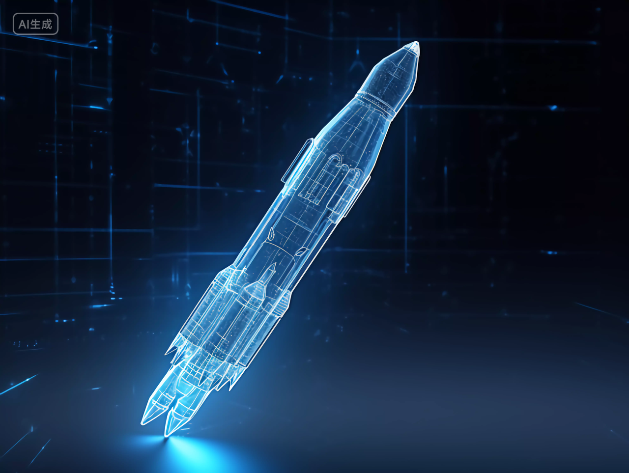 航空科技太空飞船火箭的3D渲染图深蓝色背景