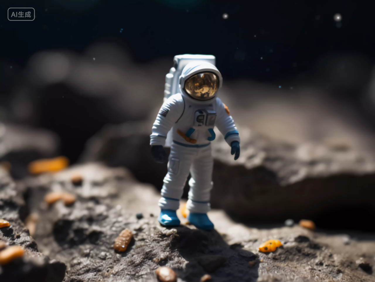 宇航员与星球表面地质微距摄影航天梦航天科技探索太空概念图