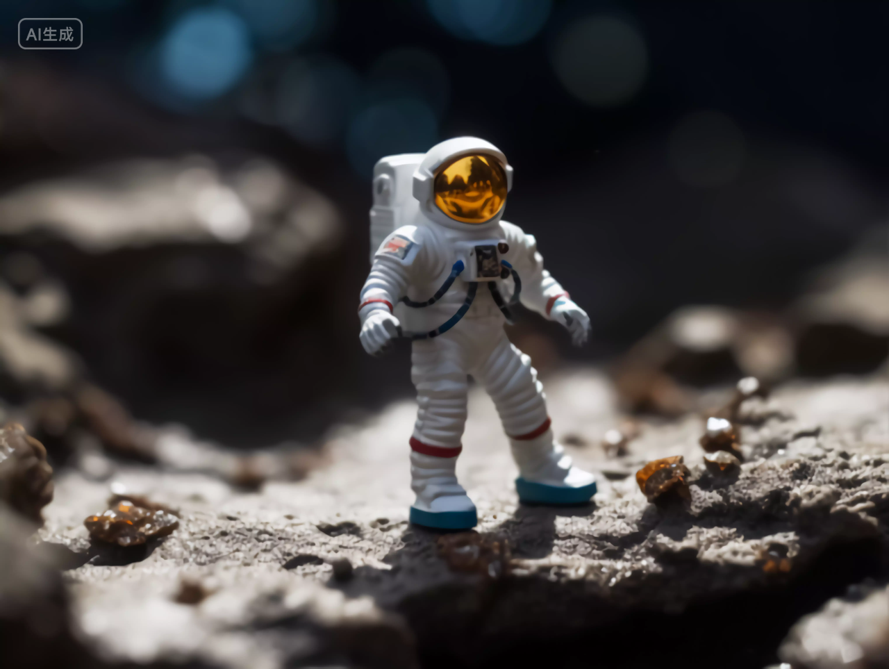 宇航员与星球表面地质微距摄影航天梦航天科技探索太空概念图