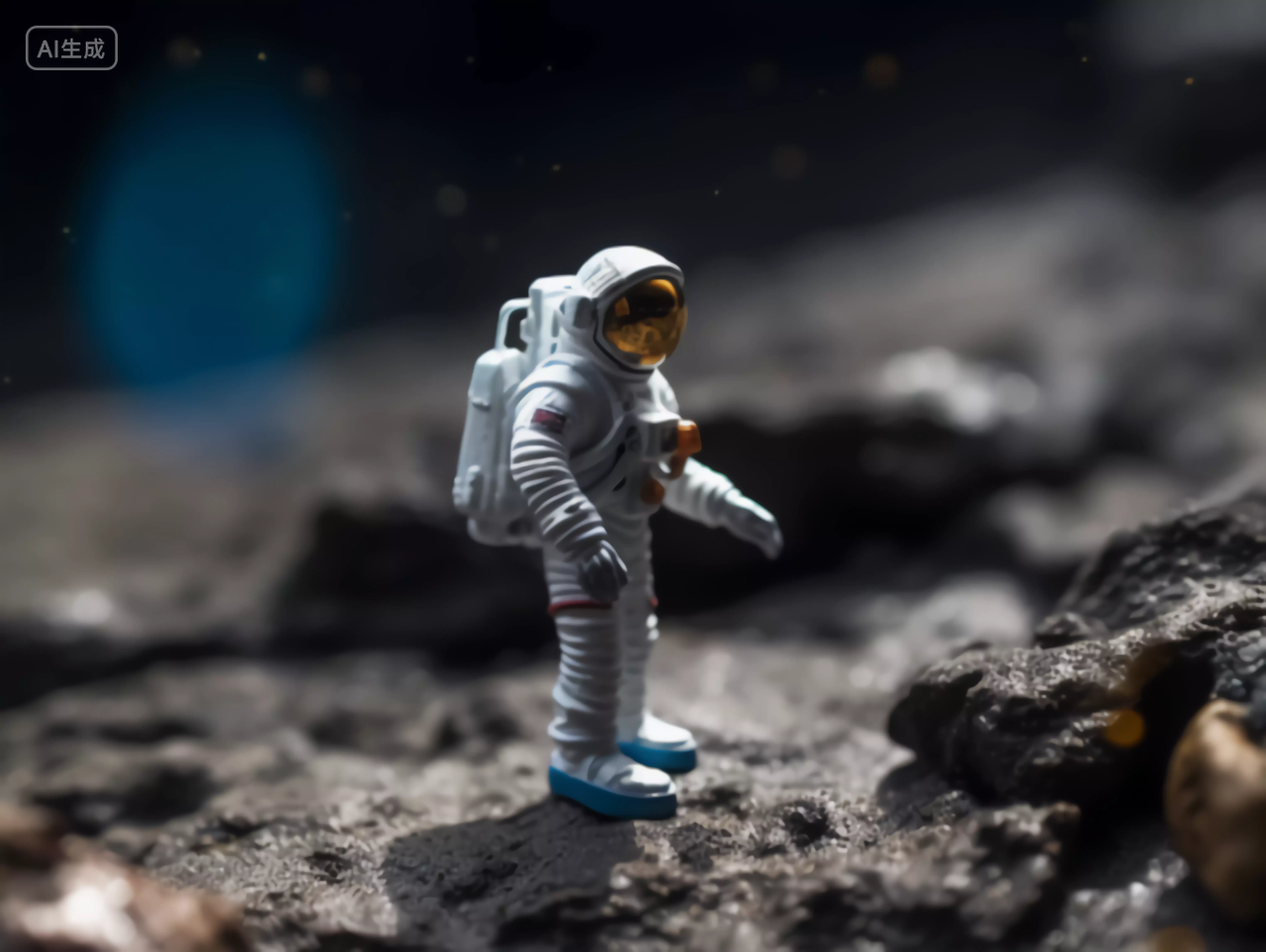 宇航员与星球表面地质微距摄影航天梦航天科技探索太空概念图