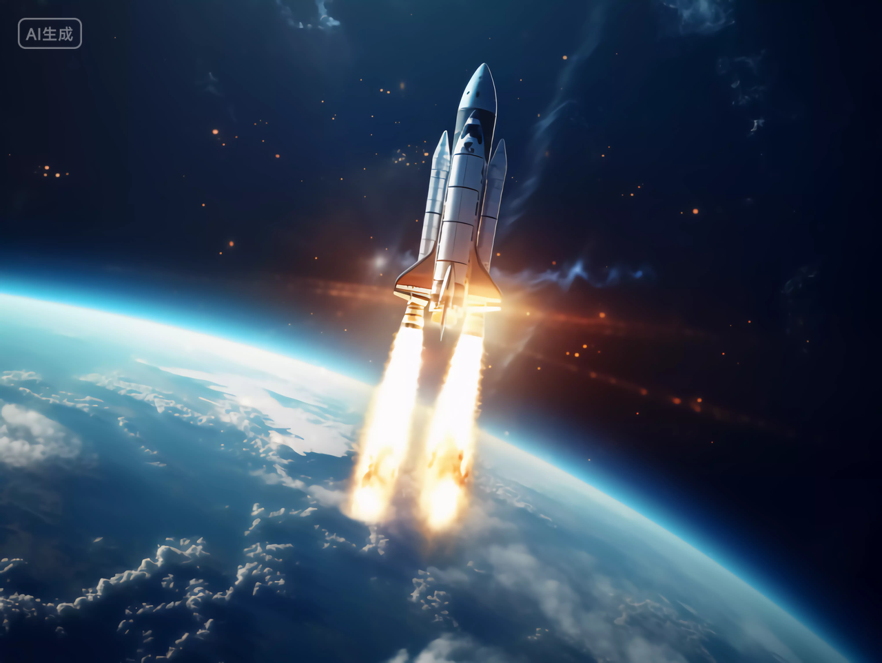 航天科技飞船火箭从大气层发射到太空场景图