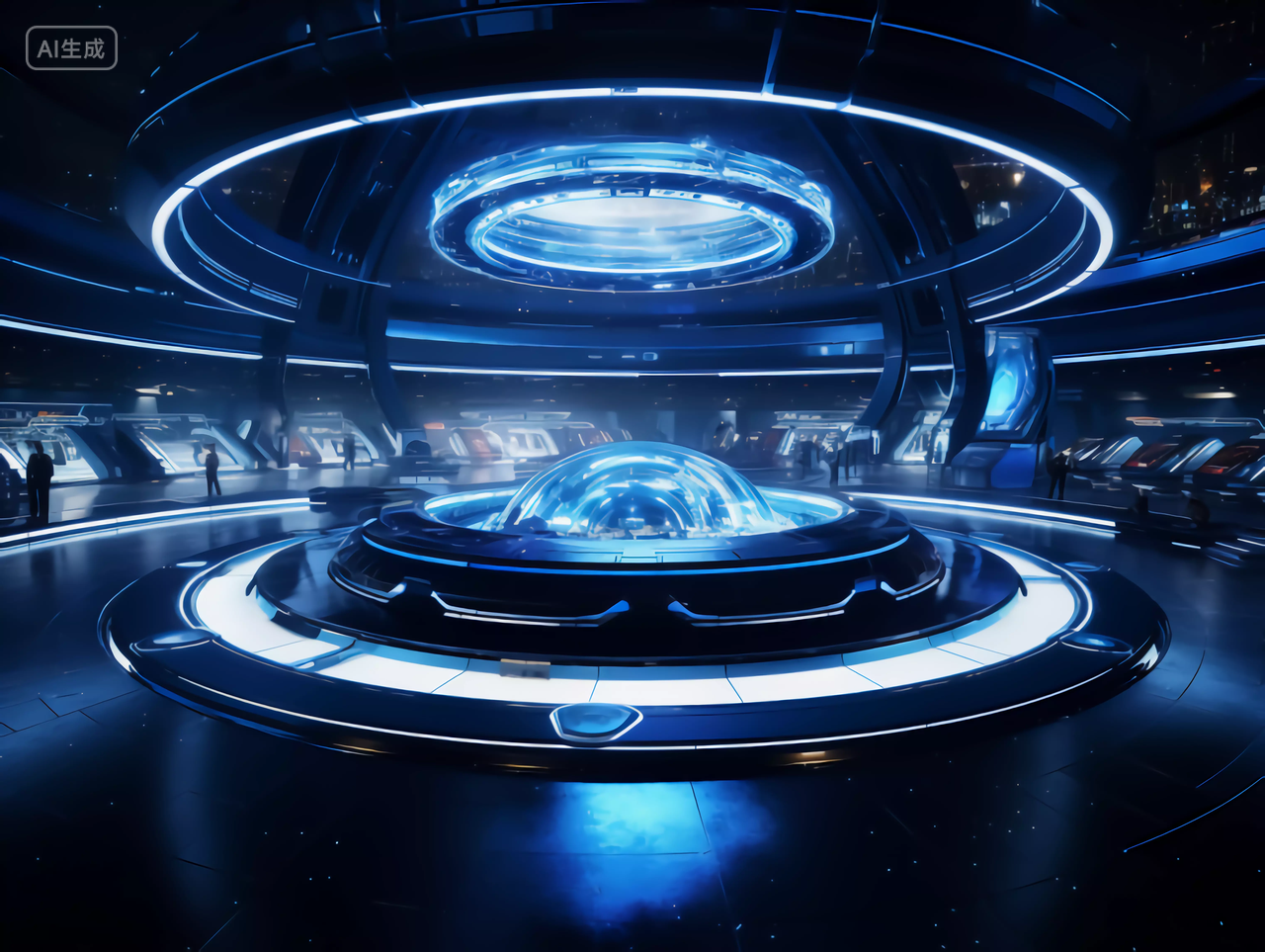 现代抽象蓝色神秘科幻感科技展厅场景
