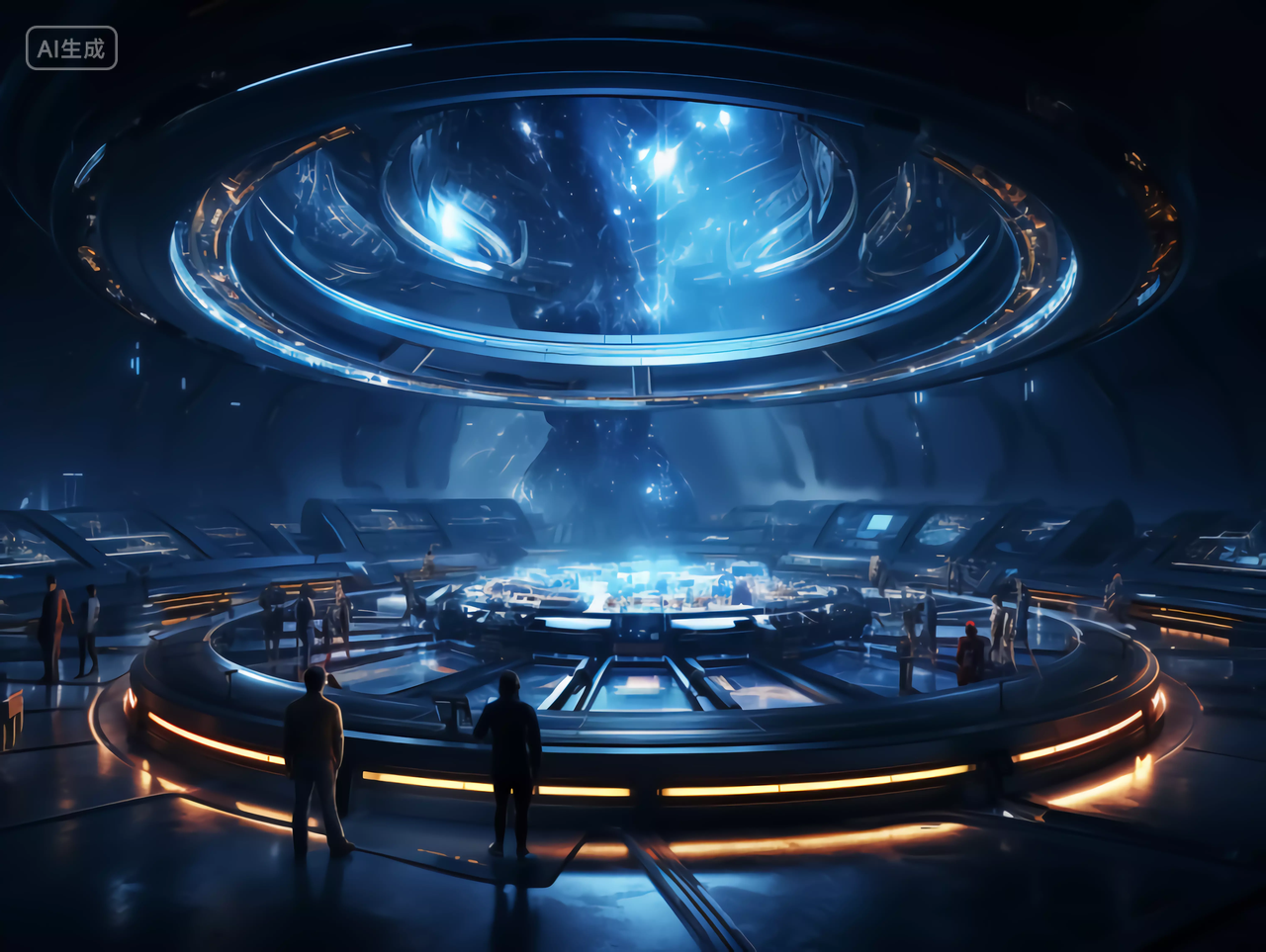 现代抽象蓝色神秘科幻感科技展厅场景