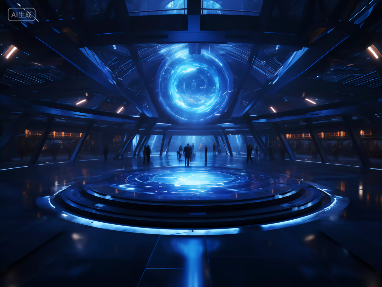 现代抽象蓝色神秘科幻感科技展厅场景