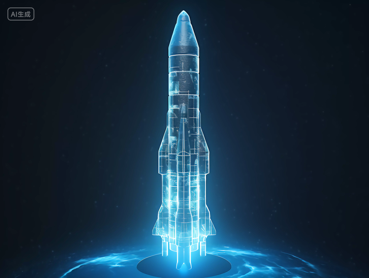 航空科技太空飞船火箭的3D渲染图深蓝色背景