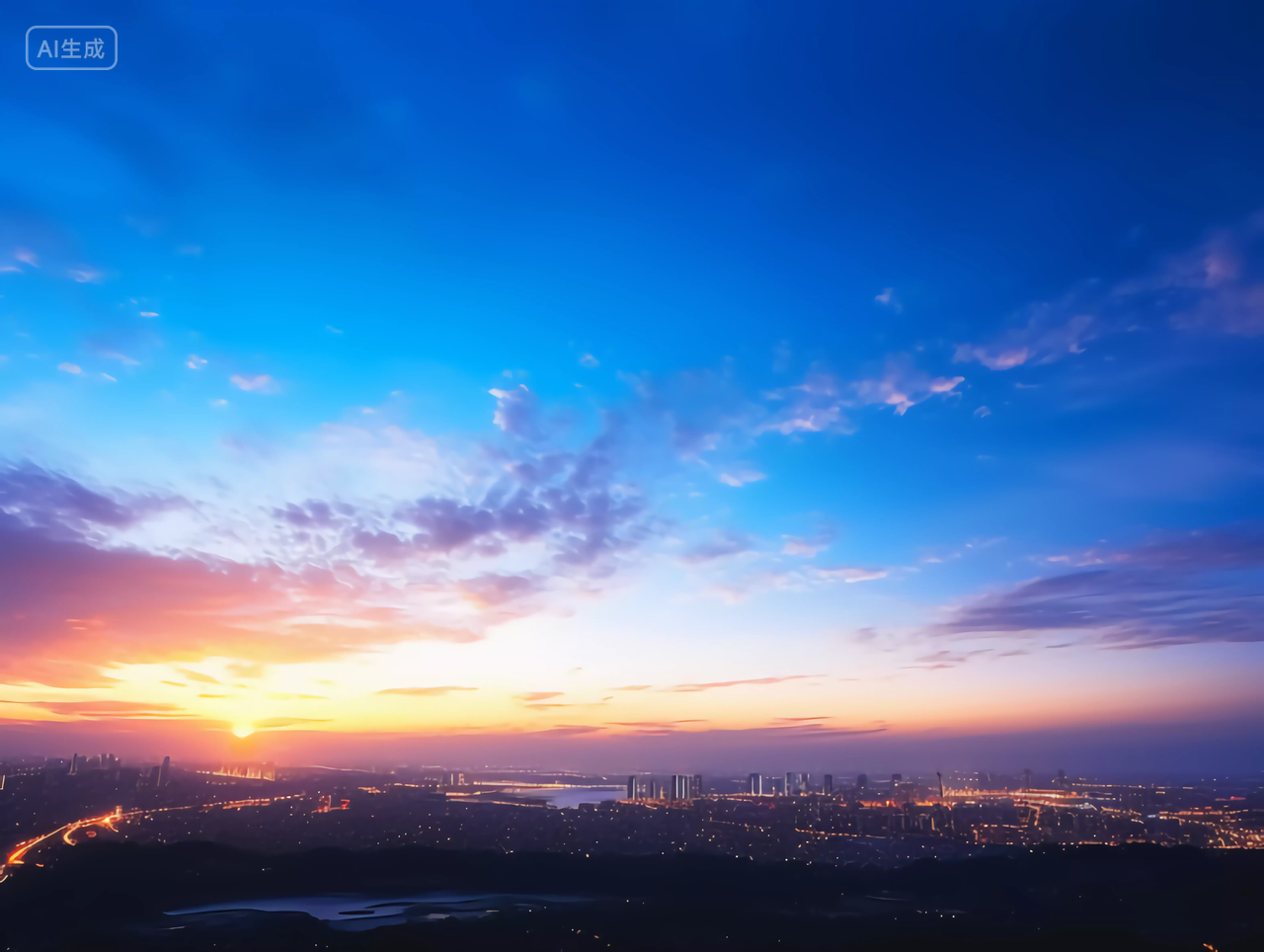 天空背景风景图日出天空城市夕阳晚霞