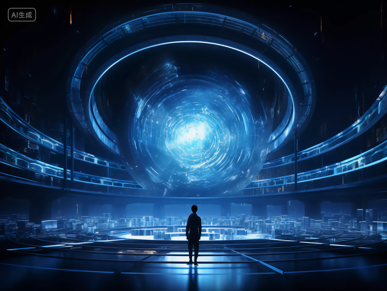 现代抽象蓝色神秘科幻感科技展厅场景