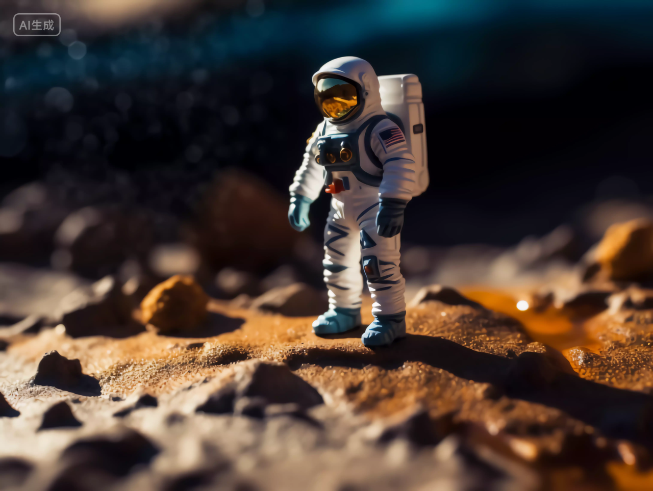 宇航员与星球表面地质微距摄影航天梦航天科技探索太空概念图