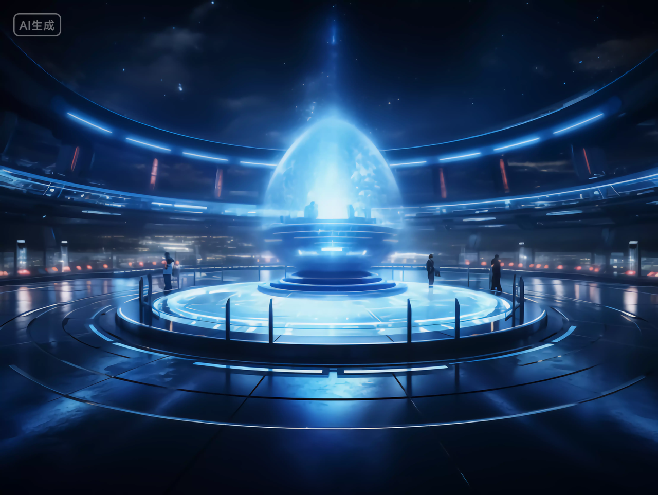 现代抽象蓝色神秘科幻感科技展厅场景