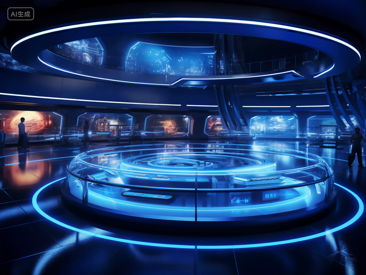 现代抽象蓝色神秘科幻感科技展厅场景