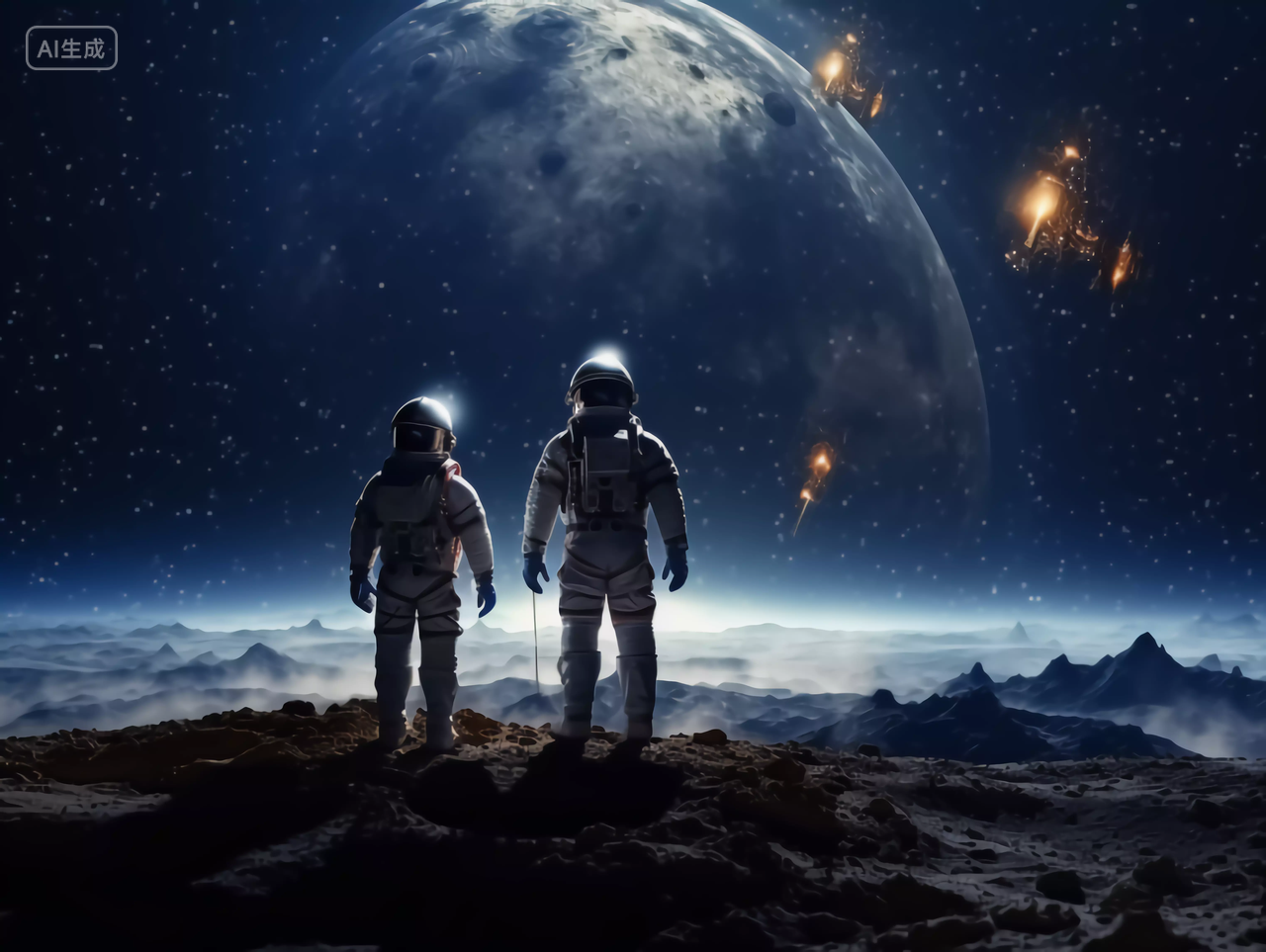 航天科技概念宇航员在宇宙太空中远眺的背影图太空壁纸