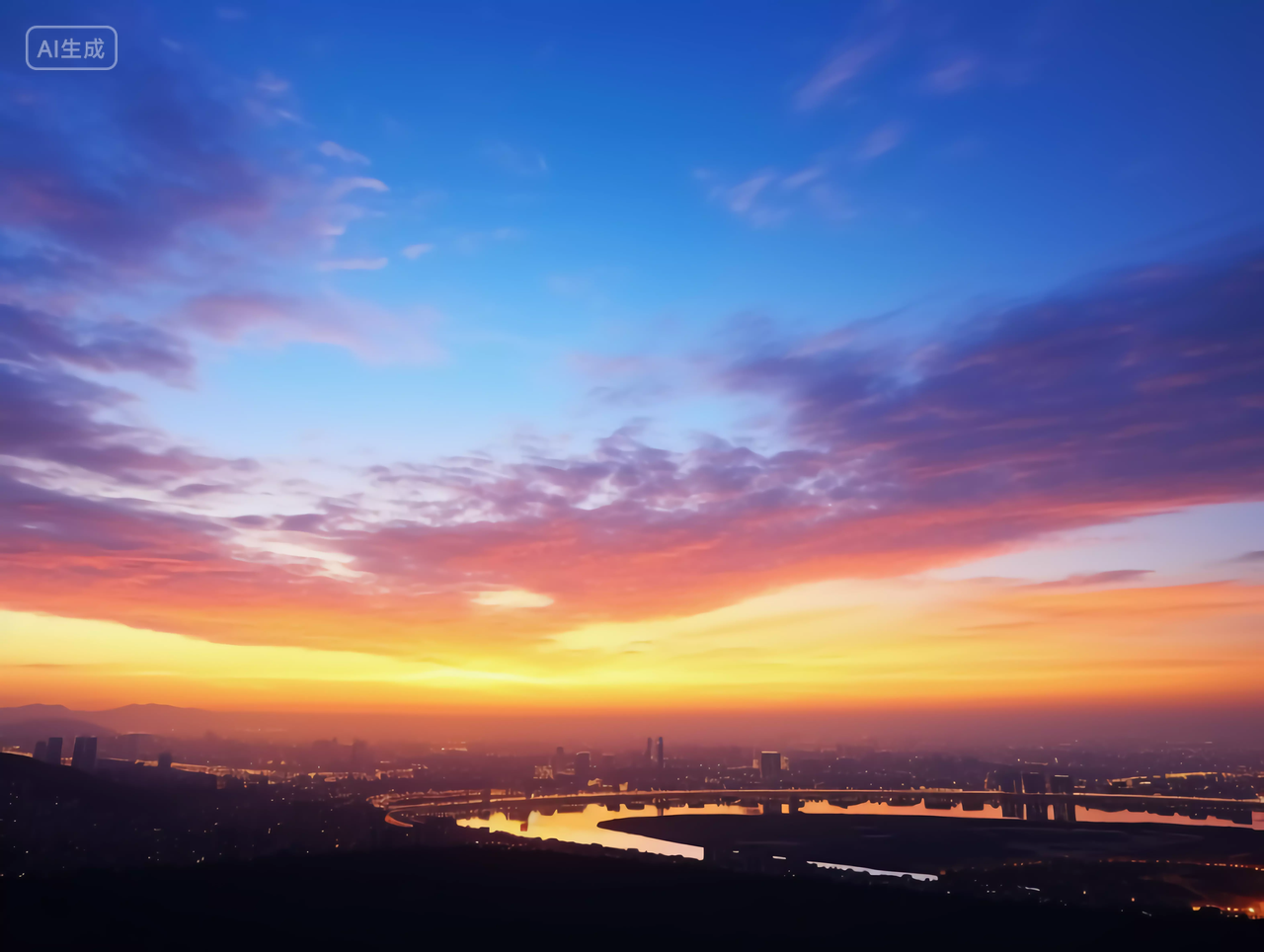 天空背景风景图日出天空城市夕阳晚霞