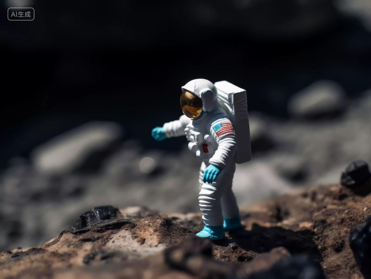 宇航员与星球表面地质微距摄影航天梦航天科技探索太空概念图