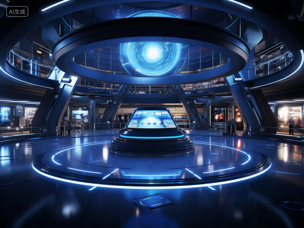 现代抽象蓝色神秘科幻感科技展厅场景