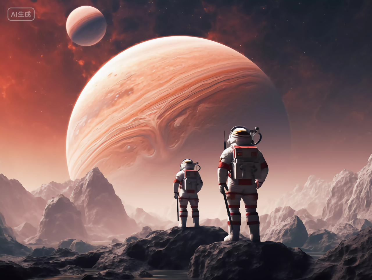 几个宇航员在宇宙探索行星神秘风格科技航天概念图太空壁纸