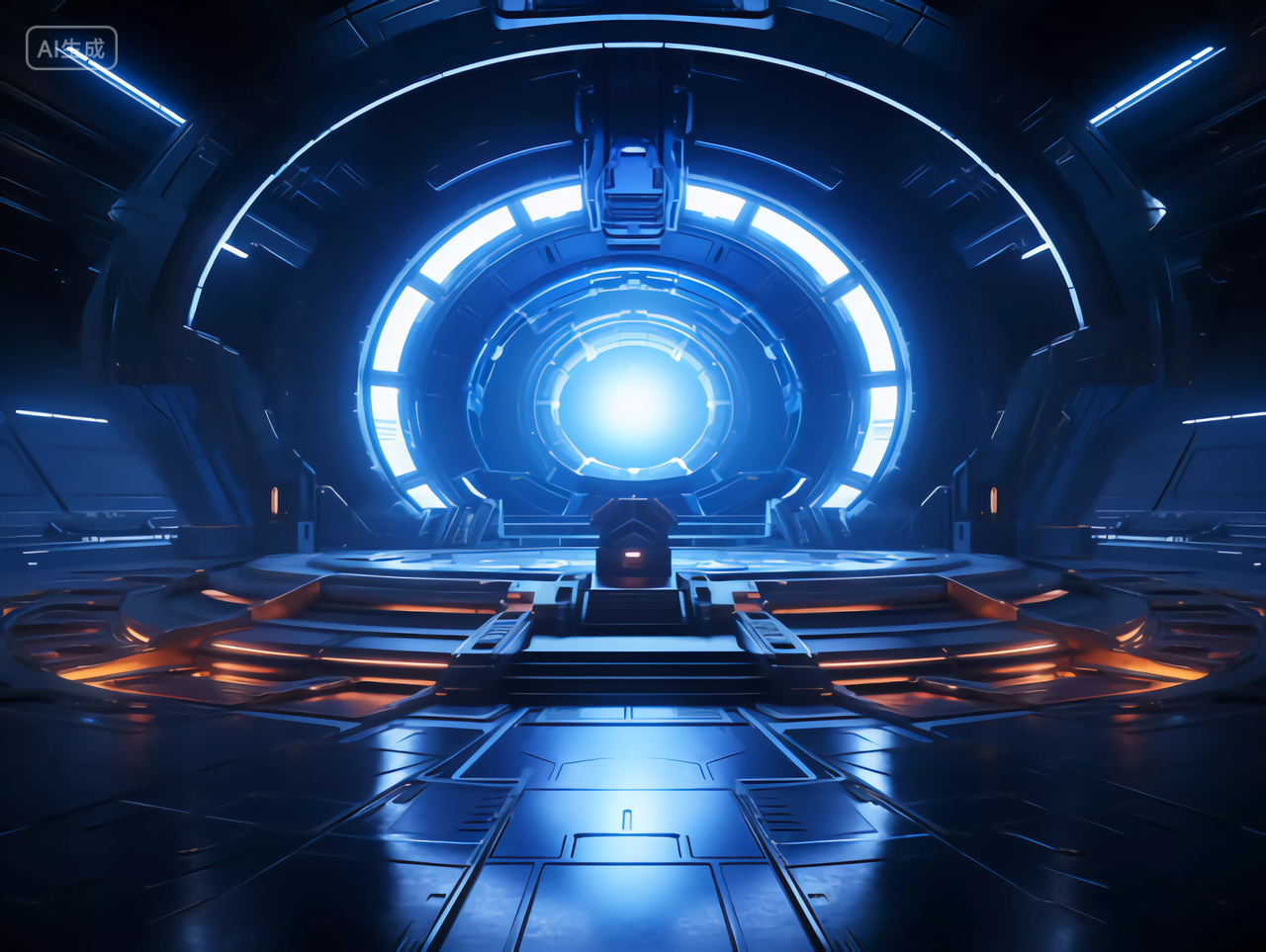 现代抽象蓝色神秘科幻感科技展厅场景