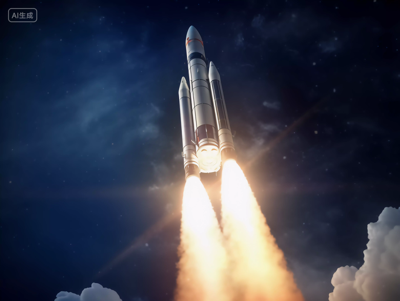 航天科技飞船火箭发射特写场景伴随着火云