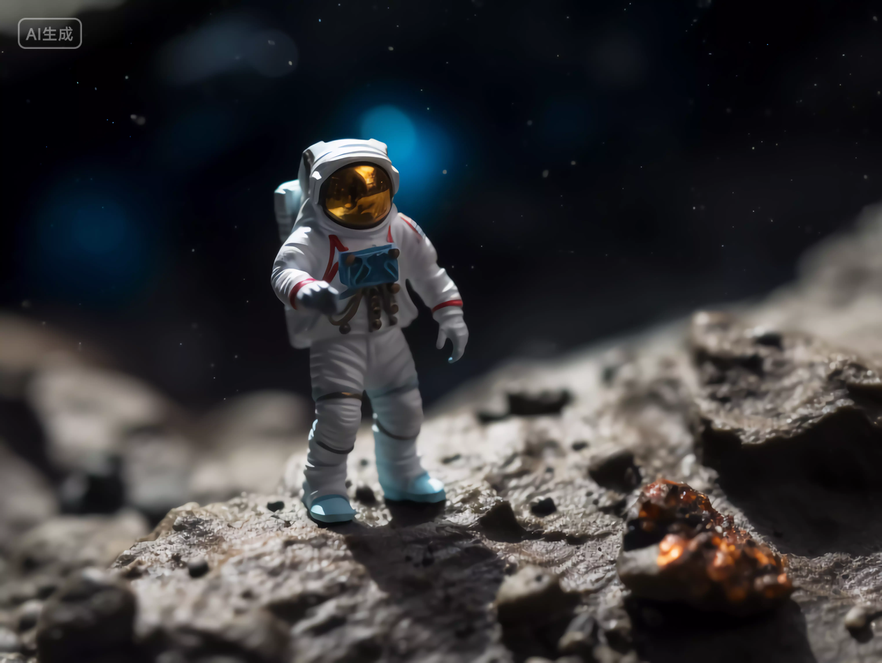 宇航员与星球表面地质微距摄影航天梦航天科技探索太空概念图