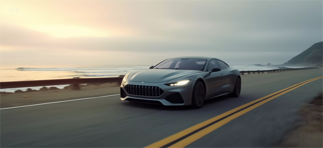 夕阳下的公路上行驶的汽车